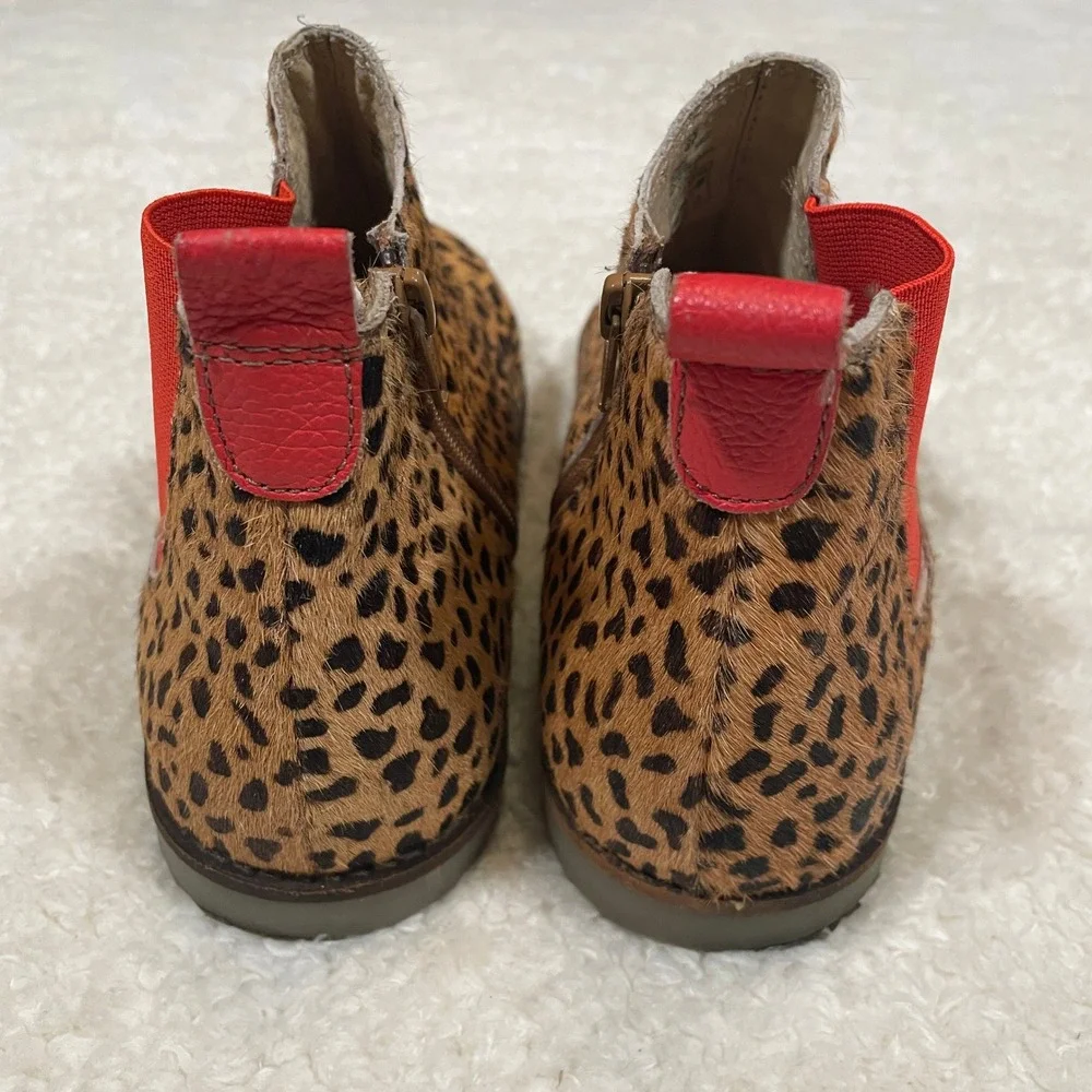 Boden Leopard Print Calf Hair‎ Chelsea Boots Red Elastic Zip Up EU 38 US 7